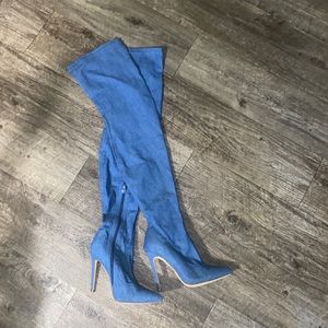 Denim thigh high boots